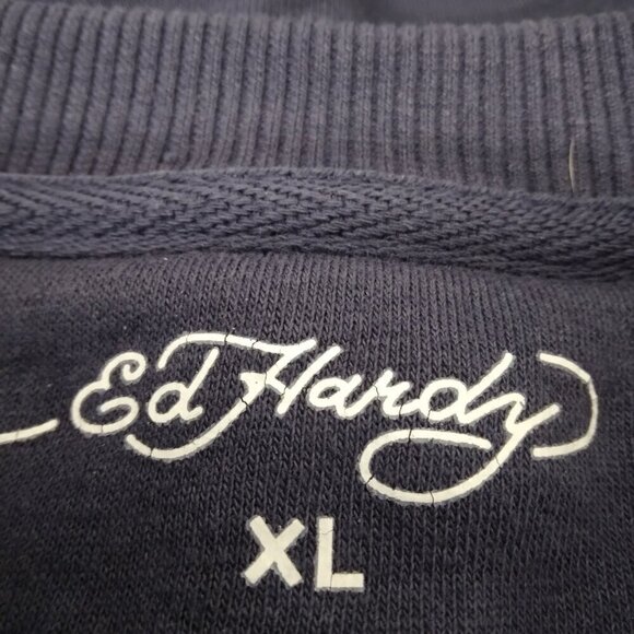 ED HARDY | Women Koi Fish Cropped Sweatshirt Pullover Fleece Navy | Size XL - Picture 6 of 8